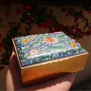 Antique brass trinket box/ floral jewelry box / gifts for her